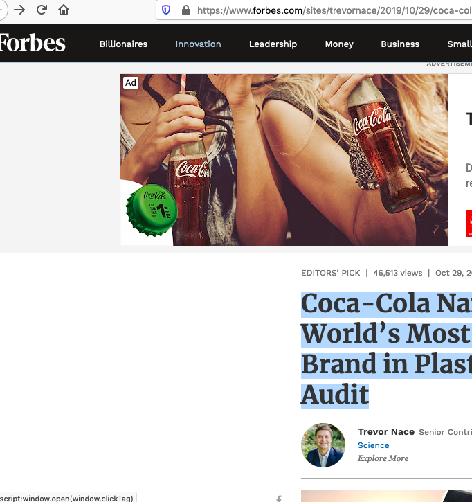 Worst plastic producer Coco-cola, journal of wild culture, 2020